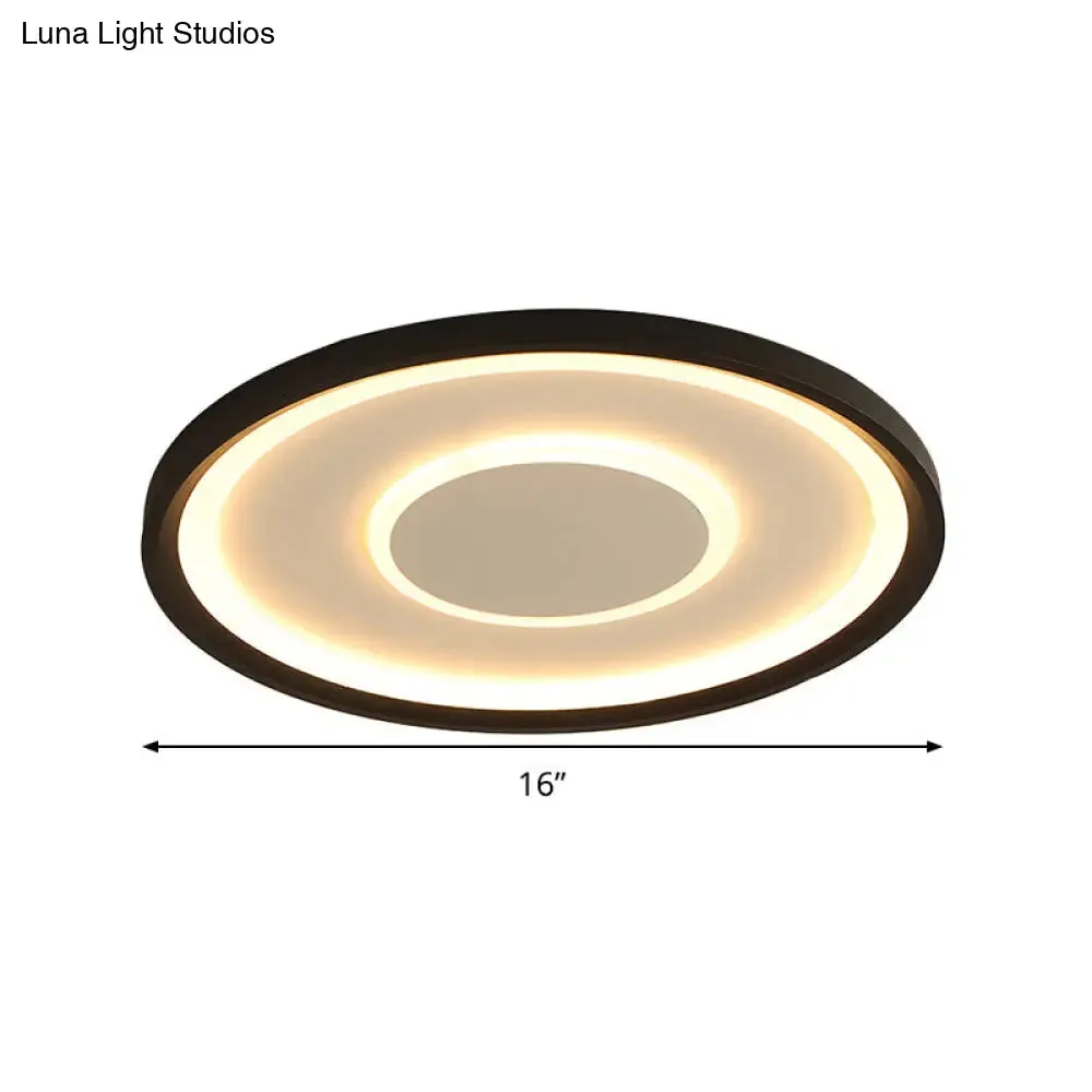 16"/19.5" Wide Contemporary Black Tray LED Ceiling Lamp - Flush Mount Metal Lighting with Remote Control Dimming - Warm/White Light