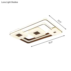 16"/19.5"/35.5" Coffee Square/Rectangular LED Flush Mount Lamp - White Light Acrylic Ceiling Light for Living Room