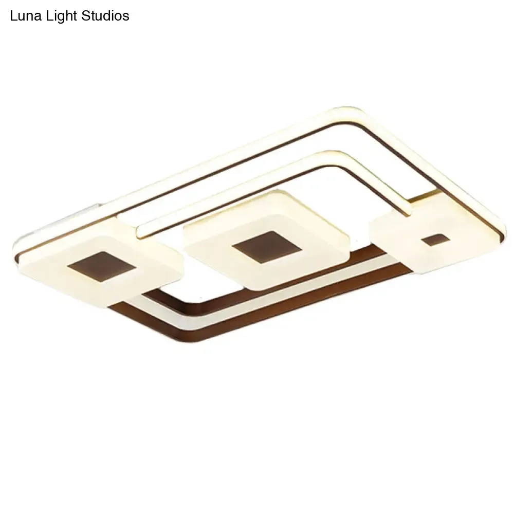 16"/19.5"/35.5" Coffee Square/Rectangular LED Flush Mount Lamp - White Light Acrylic Ceiling Light for Living Room