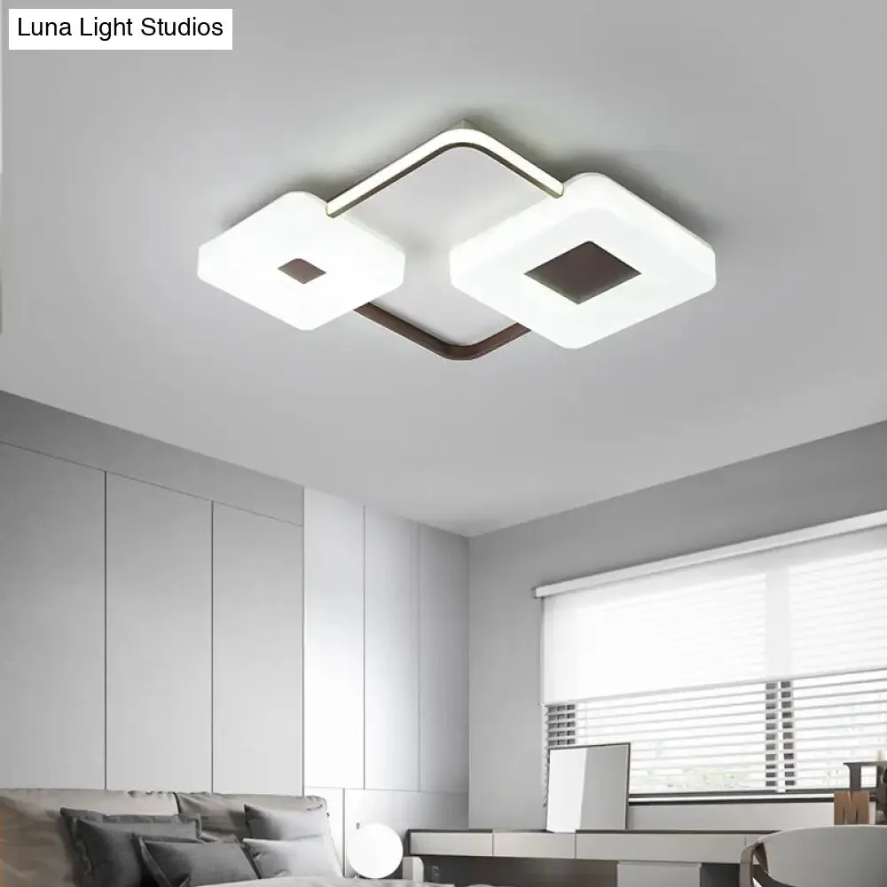 16"/19.5"/35.5" Coffee Square/Rectangular LED Flush Mount Lamp - White Light Acrylic Ceiling Light for Living Room