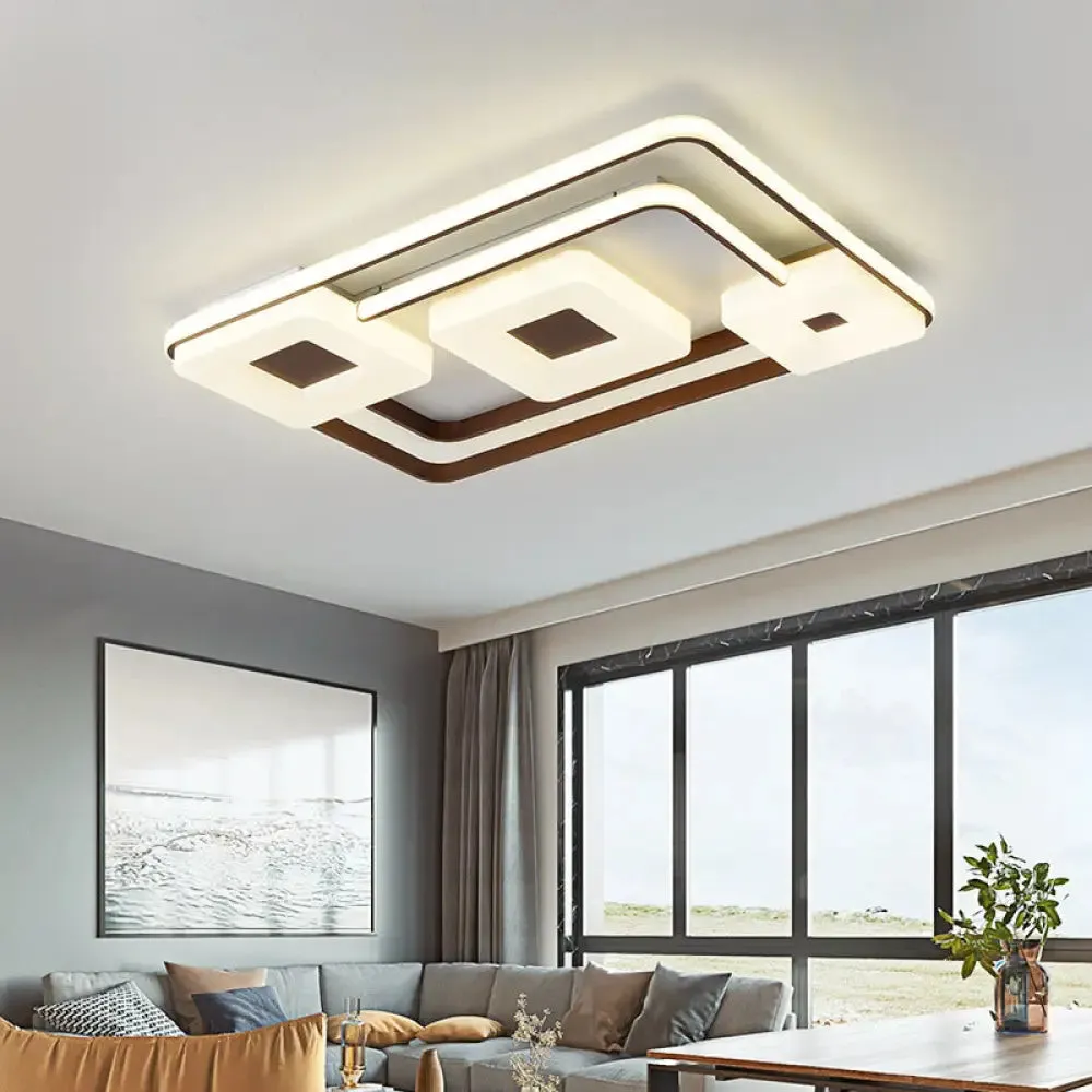 16"/19.5"/35.5" Coffee Square/Rectangular LED Flush Mount Lamp - White Light Acrylic Ceiling Light for Living Room