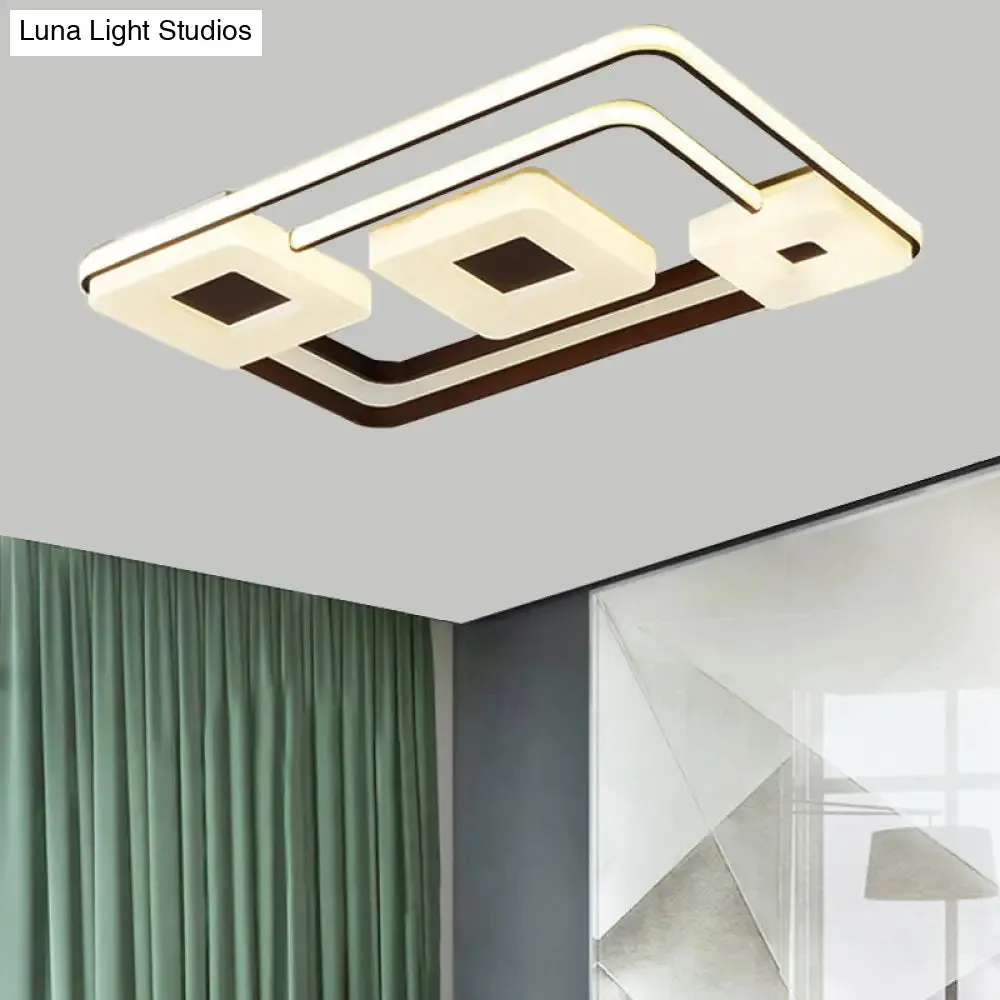 16"/19.5"/35.5" Coffee Square/Rectangular LED Flush Mount Lamp - White Light Acrylic Ceiling Light for Living Room