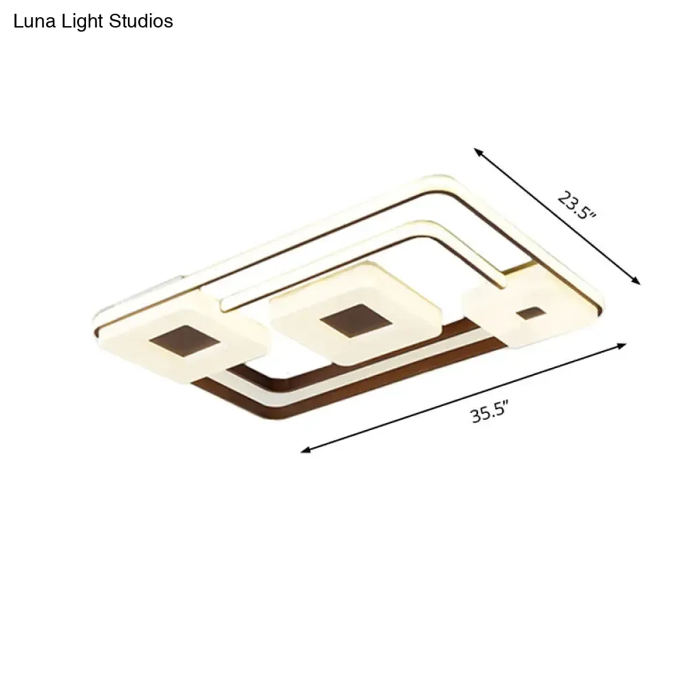 16"/19.5"/35.5" Coffee Square/Rectangular LED Flush Mount Lamp - White Light Acrylic Ceiling Light for Living Room