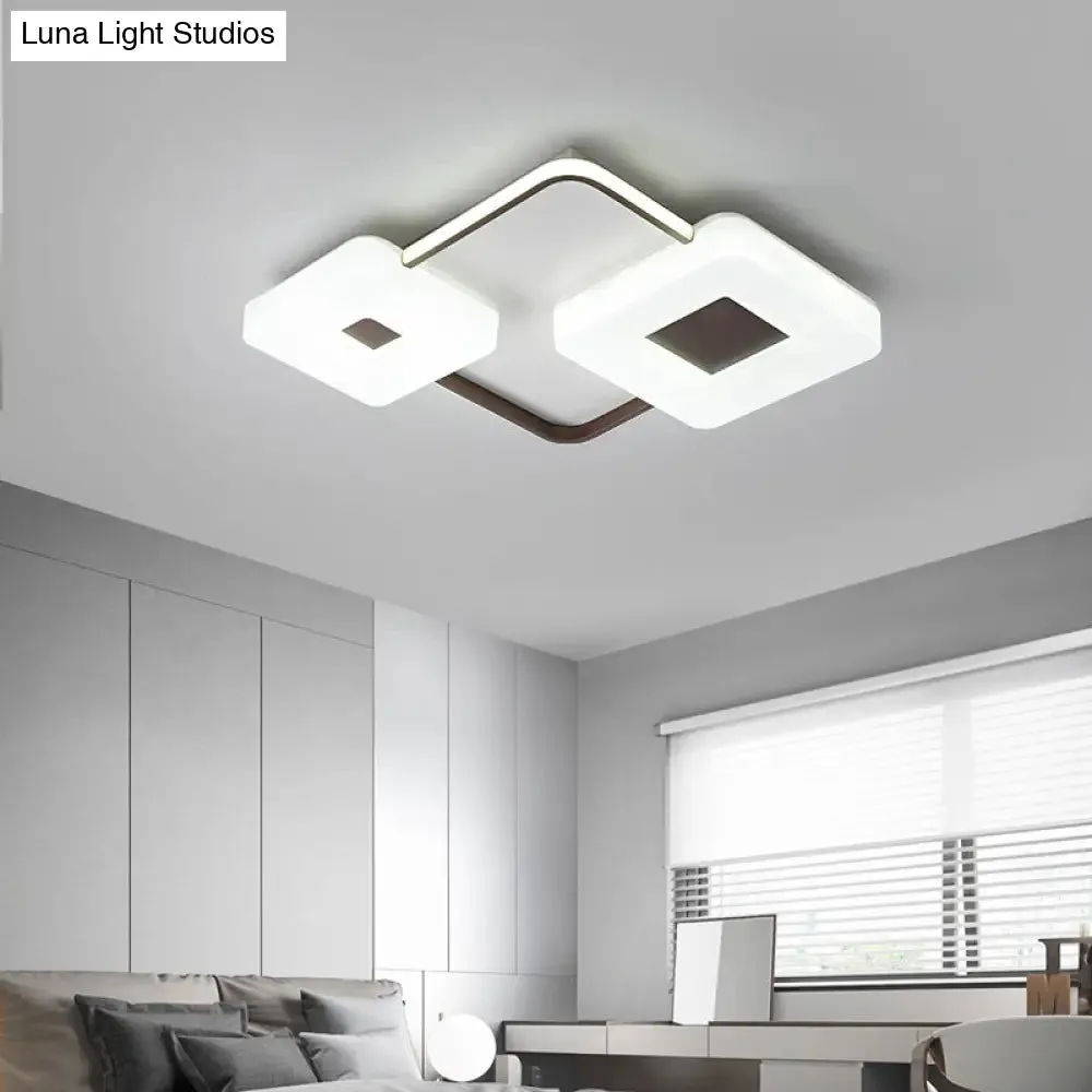 16"/19.5"/35.5" Coffee Square/Rectangular LED Flush Mount Lamp - White Light Acrylic Ceiling Light for Living Room
