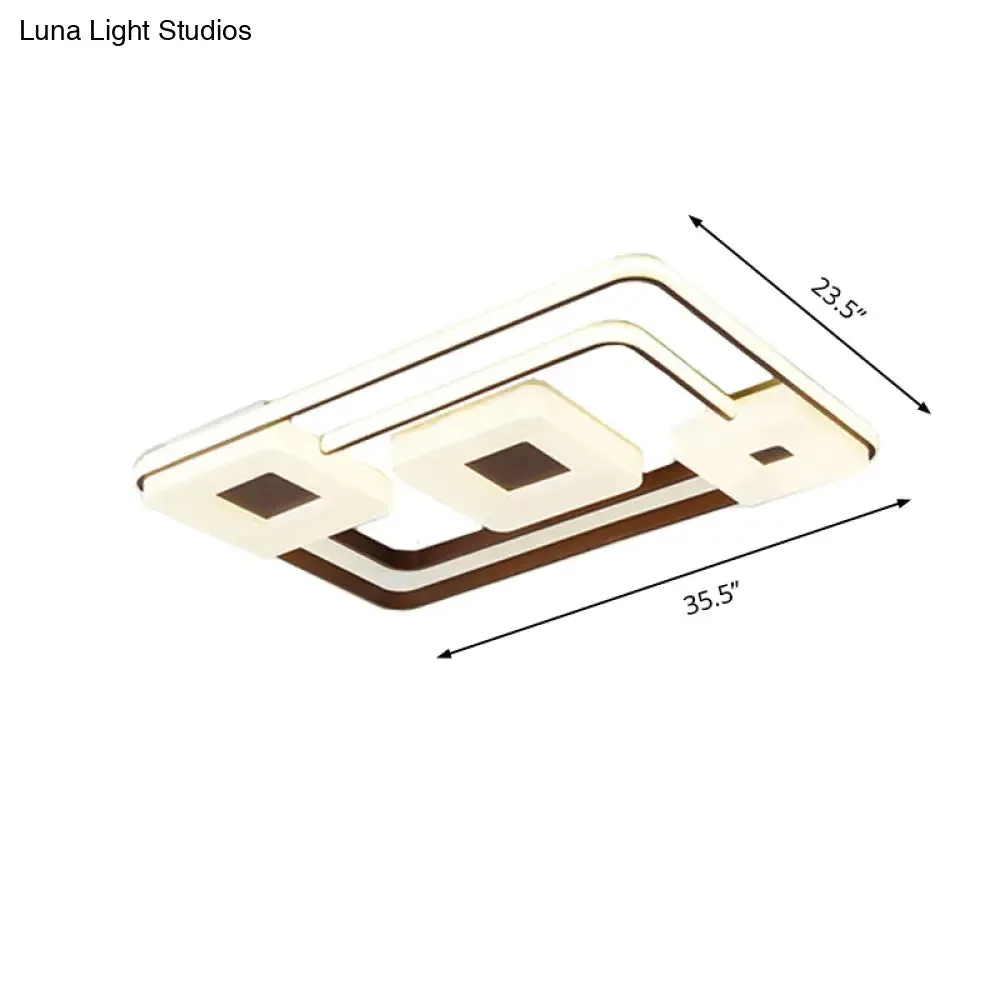 16"/19.5"/35.5" Coffee Square/Rectangular LED Flush Mount Lamp - White Light Acrylic Ceiling Light for Living Room