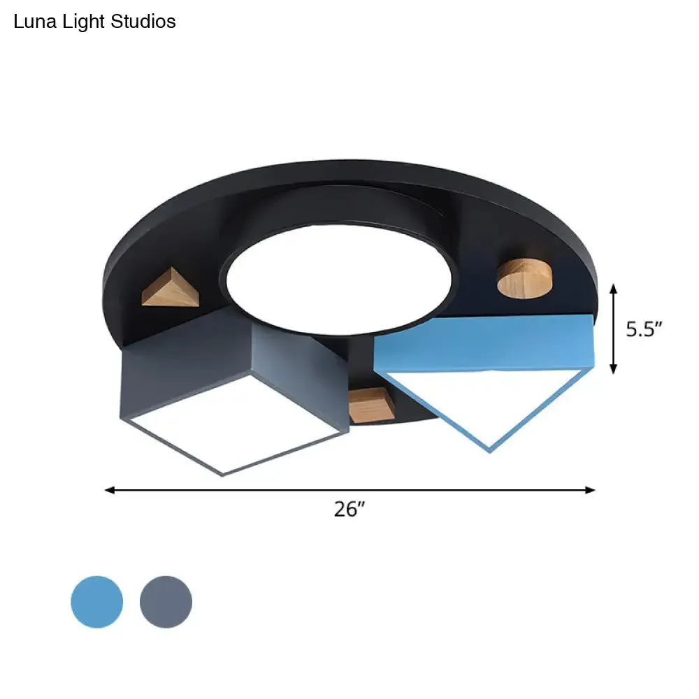 16"/26" W Modern Geometry Iron LED Ceiling Light, Grey/Grey-Blue Flush Mount for Bedroom