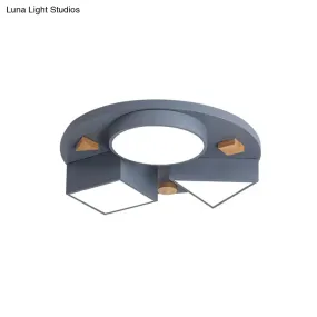 16"/26" W Modern Geometry Iron LED Ceiling Light, Grey/Grey-Blue Flush Mount for Bedroom