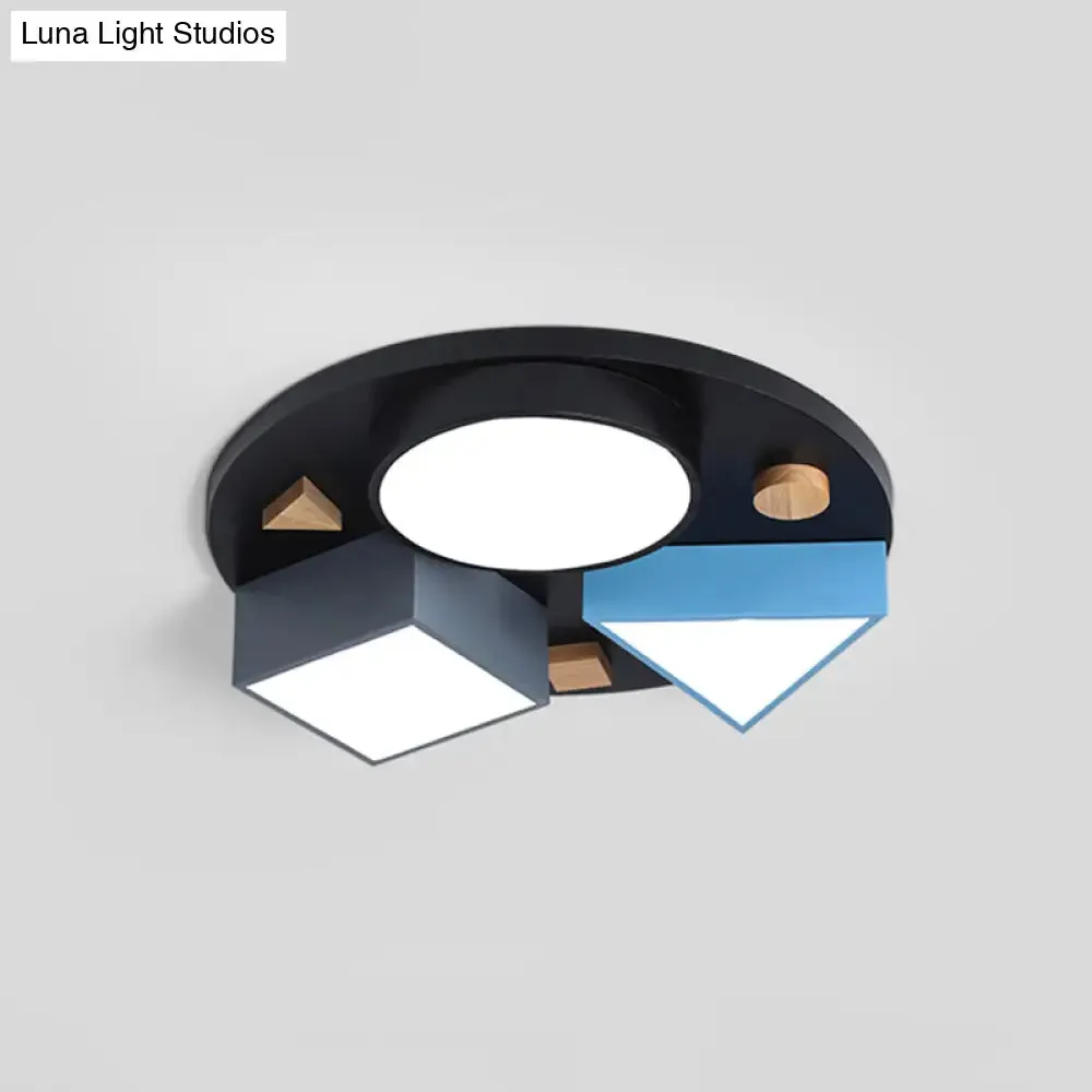 16"/26" W Modern Geometry Iron LED Ceiling Light, Grey/Grey-Blue Flush Mount for Bedroom