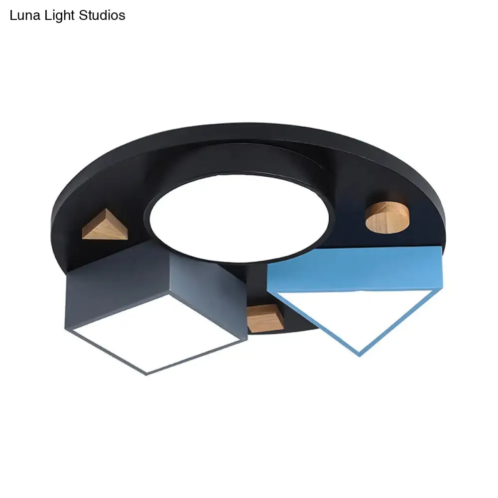 16"/26" W Modern Geometry Iron LED Ceiling Light, Grey/Grey-Blue Flush Mount for Bedroom