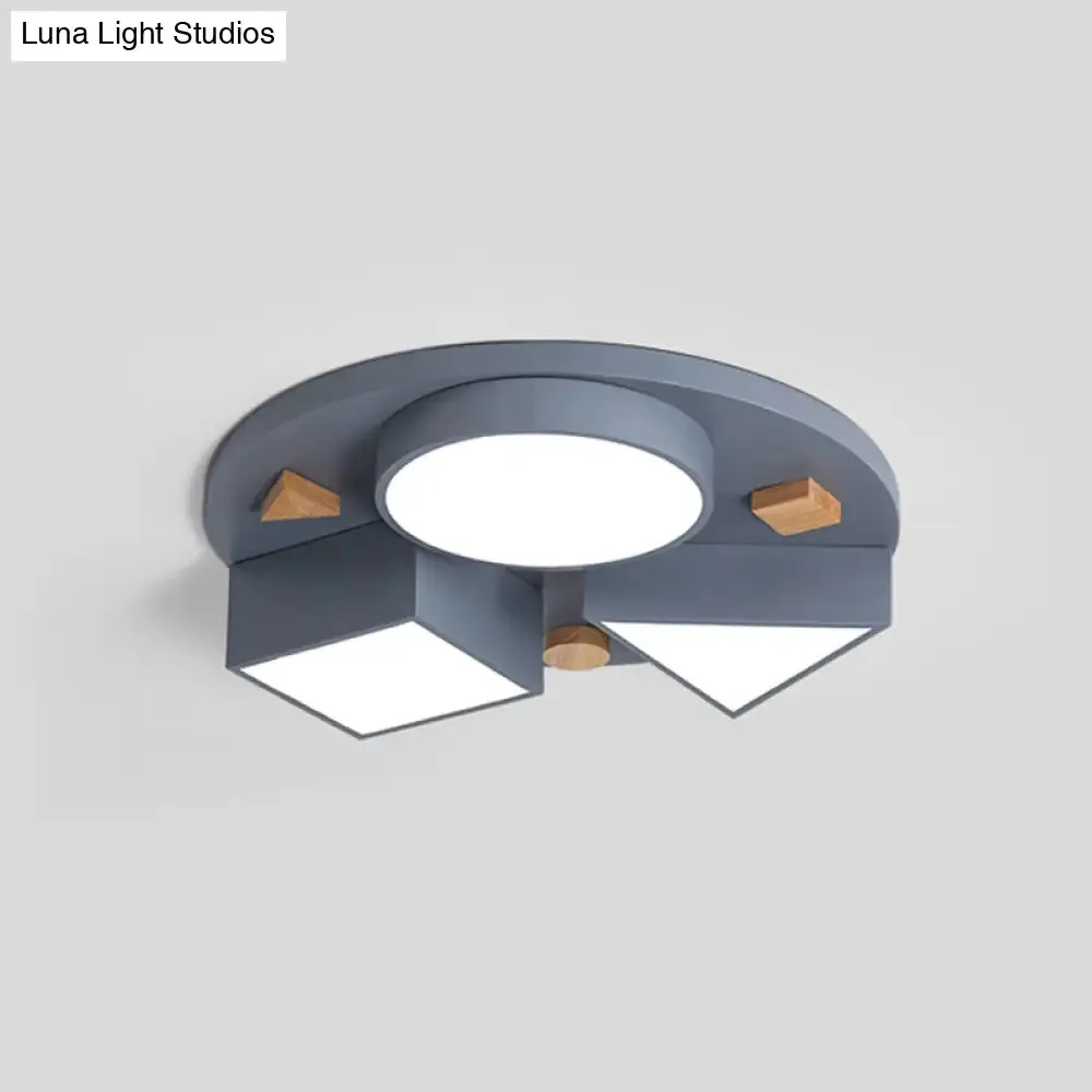 16"/26" W Modern Geometry Iron LED Ceiling Light, Grey/Grey-Blue Flush Mount for Bedroom