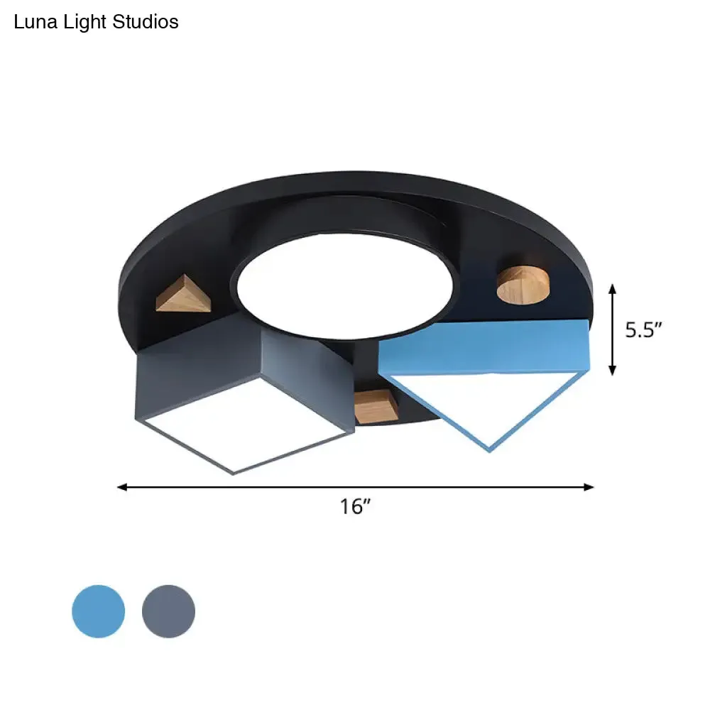 16"/26" W Modern Geometry Iron LED Ceiling Light, Grey/Grey-Blue Flush Mount for Bedroom