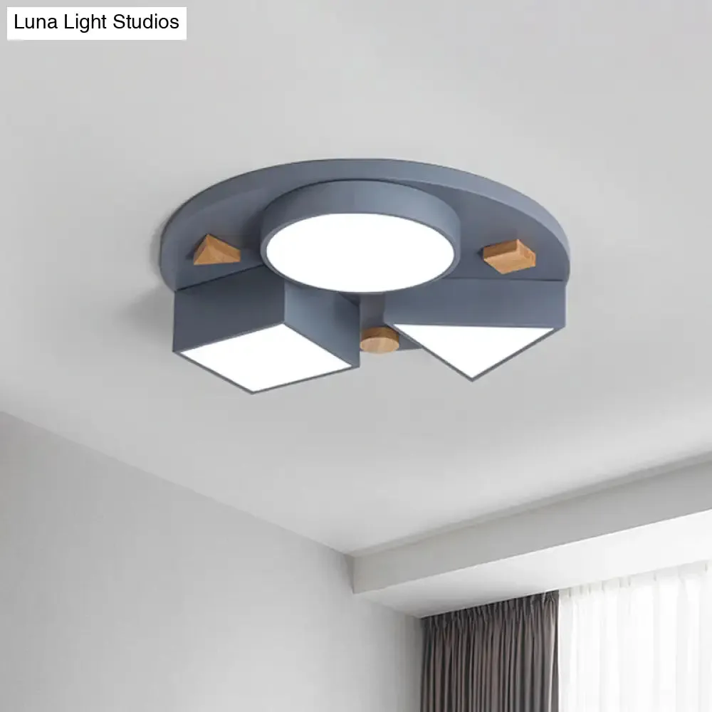 16"/26" W Modern Geometry Iron LED Ceiling Light, Grey/Grey-Blue Flush Mount for Bedroom