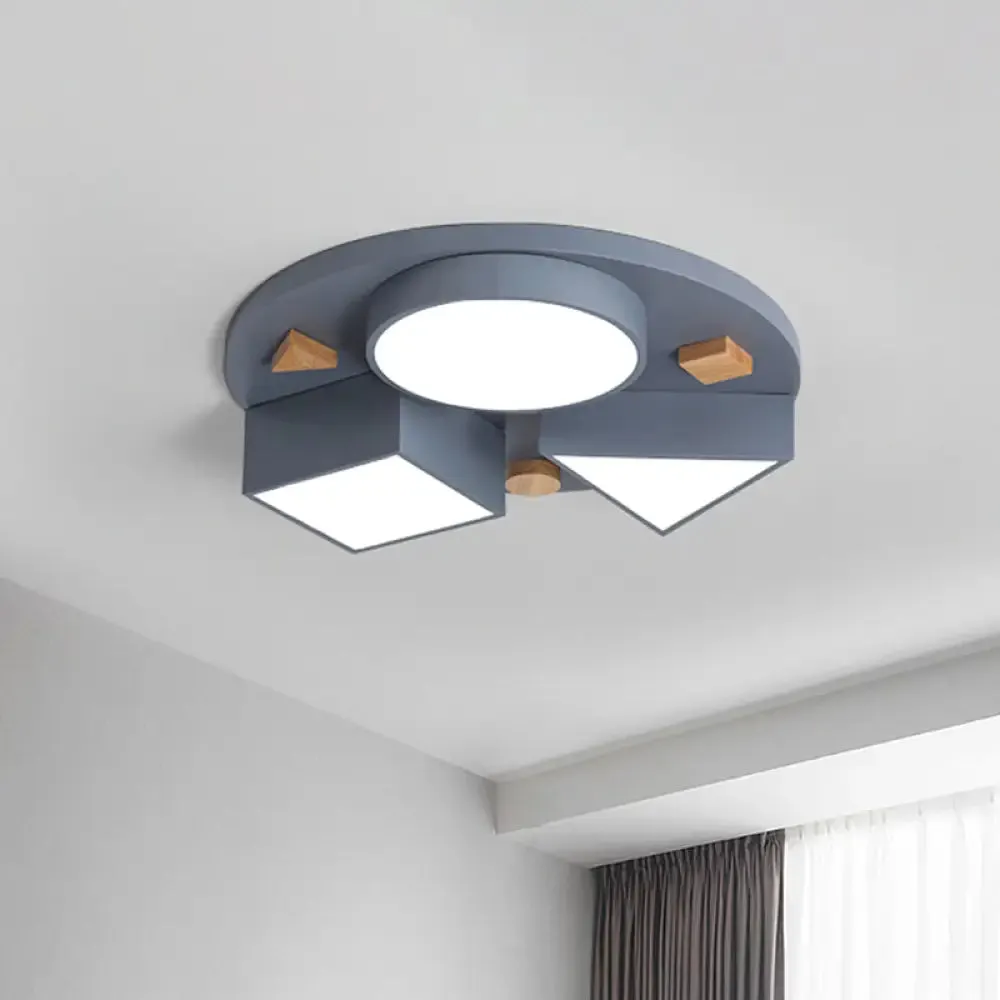 16"/26" W Modern Geometry Iron LED Ceiling Light, Grey/Grey-Blue Flush Mount for Bedroom
