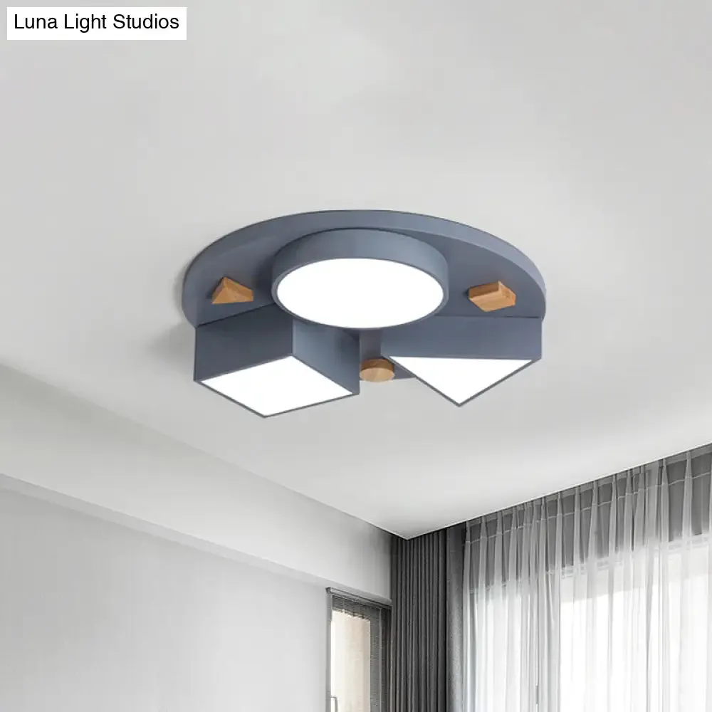 16"/26" W Modern Geometry Iron LED Ceiling Light, Grey/Grey-Blue Flush Mount for Bedroom
