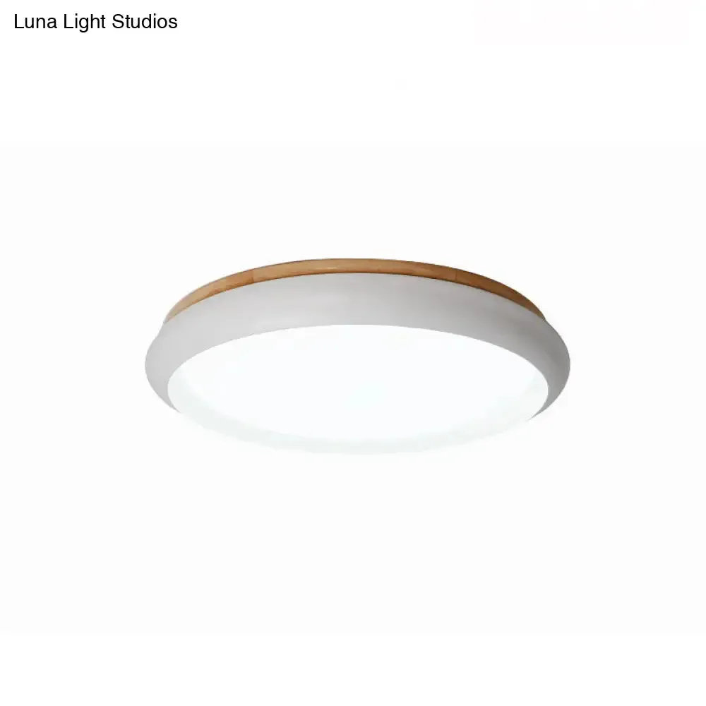 18"/21.5" Dia LED Flush Mount Drum Lamp in Macaron Wood White/Pink/Green - White/Warm/Natural Light