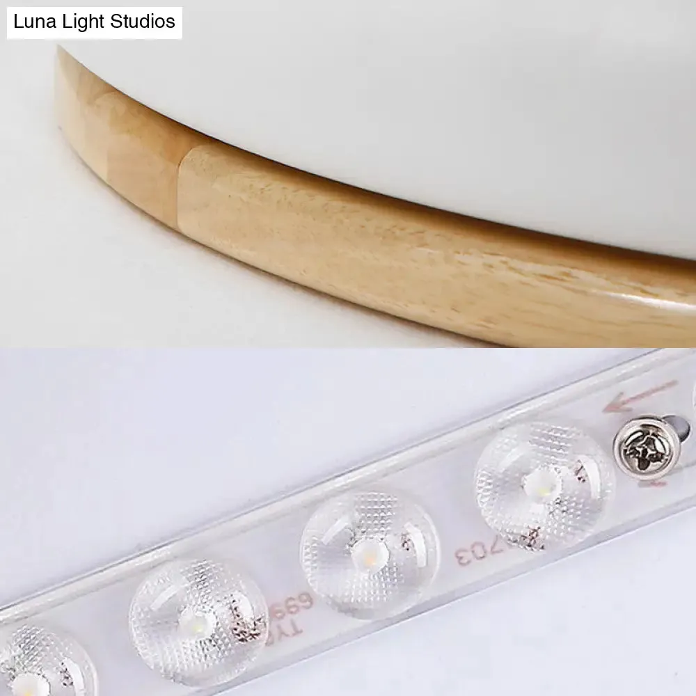 18"/21.5" Dia LED Flush Mount Drum Lamp in Macaron Wood White/Pink/Green - White/Warm/Natural Light