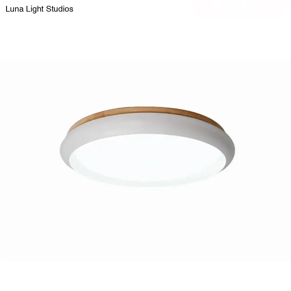 18"/21.5" Dia LED Flush Mount Drum Lamp in Macaron Wood White/Pink/Green - White/Warm/Natural Light