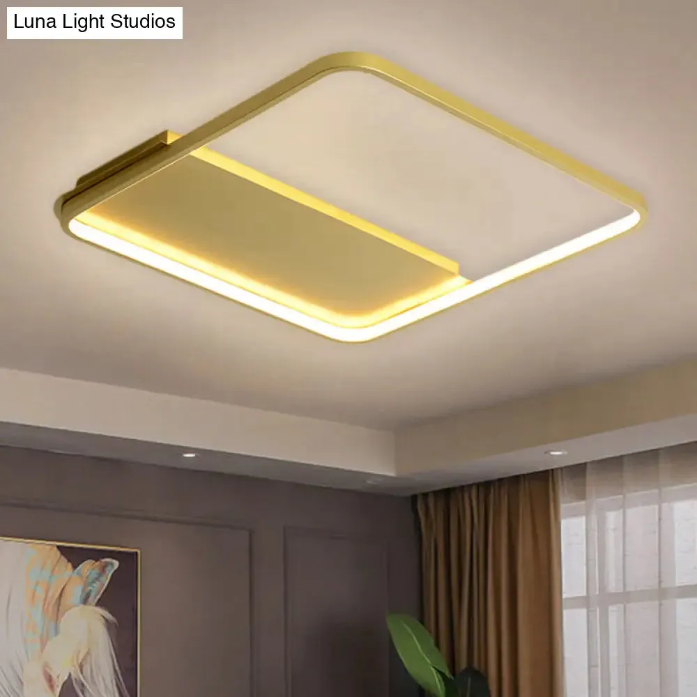 18"/21.5" Gold Square LED Bedroom Ceiling Lamp - Modern Semi Mount Light with Warm/White Light