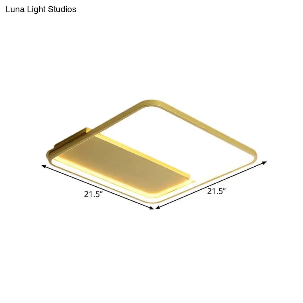 18"/21.5" Gold Square LED Bedroom Ceiling Lamp - Modern Semi Mount Light with Warm/White Light