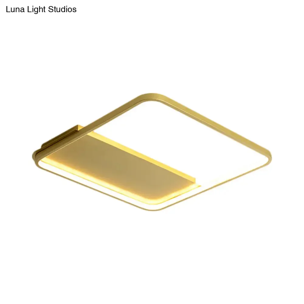 18"/21.5" Gold Square LED Bedroom Ceiling Lamp - Modern Semi Mount Light with Warm/White Light