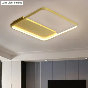 18"/21.5" Gold Square LED Bedroom Ceiling Lamp - Modern Semi Mount Light with Warm/White Light