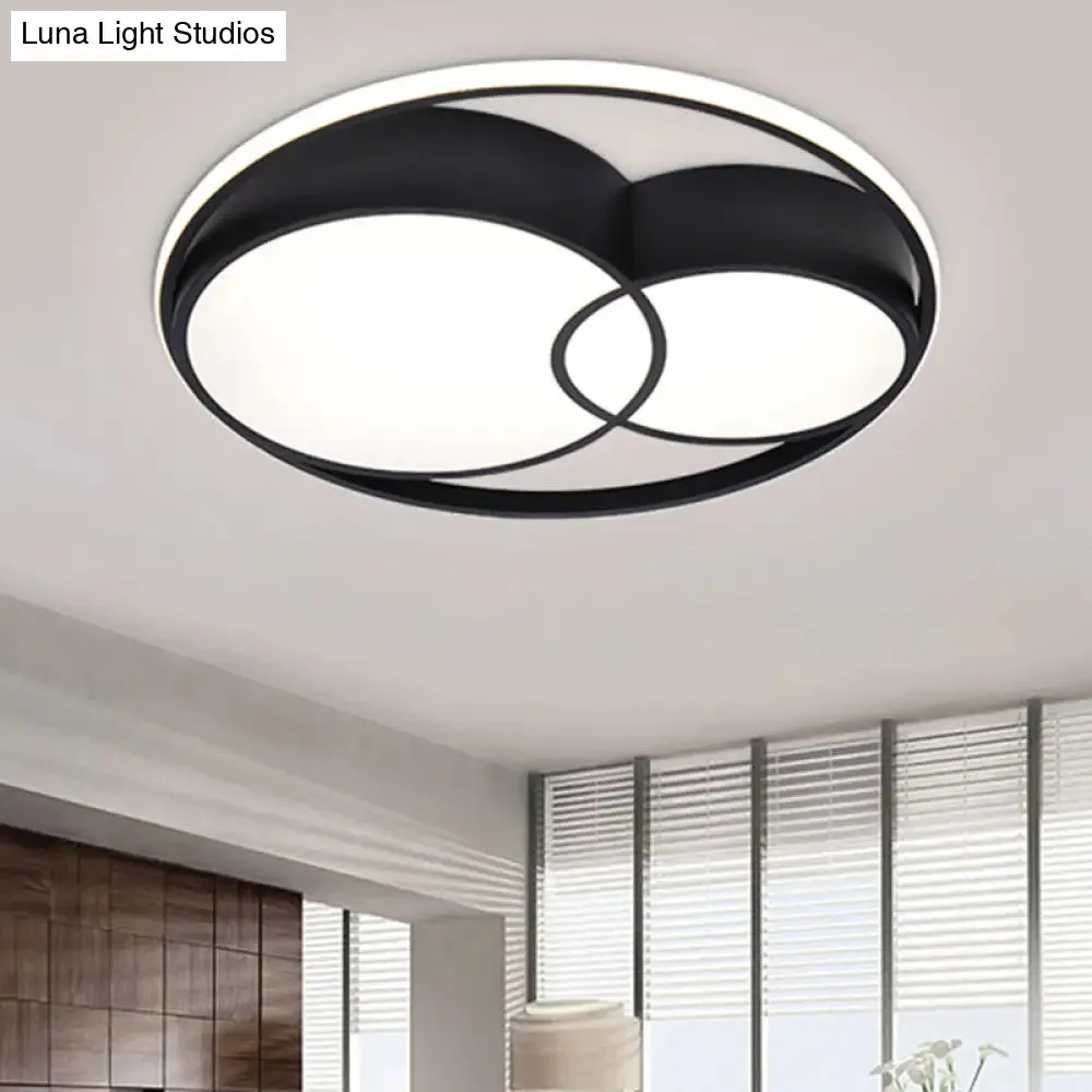 2-Drum Nordic Style Black LED Flush Mount Ceiling Light Fixture with Acrylic Panels in Warm/White/3 Color Options