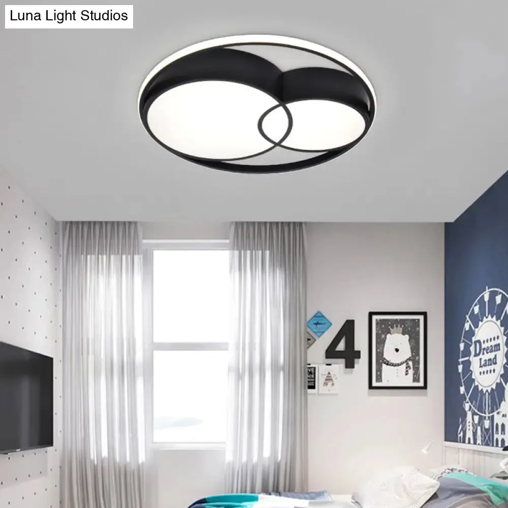 2-Drum Nordic Style Black LED Flush Mount Ceiling Light Fixture with Acrylic Panels in Warm/White/3 Color Options