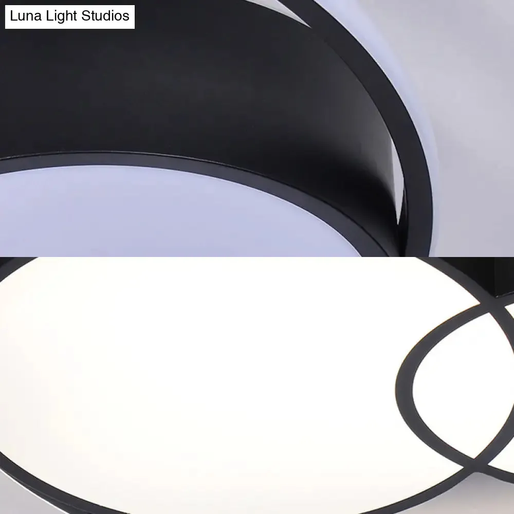 2-Drum Nordic Style Black LED Flush Mount Ceiling Light Fixture with Acrylic Panels in Warm/White/3 Color Options