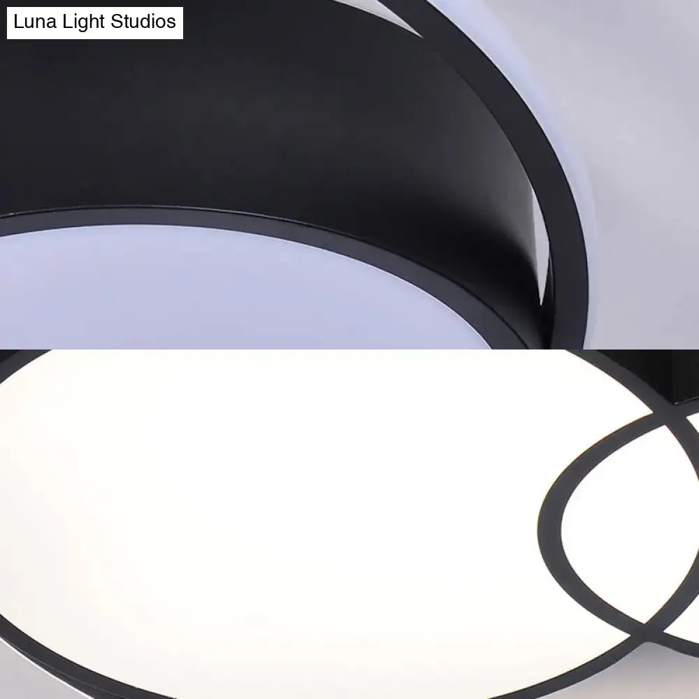 2-Drum Nordic Style Black LED Flush Mount Ceiling Light Fixture with Acrylic Panels in Warm/White/3 Color Options