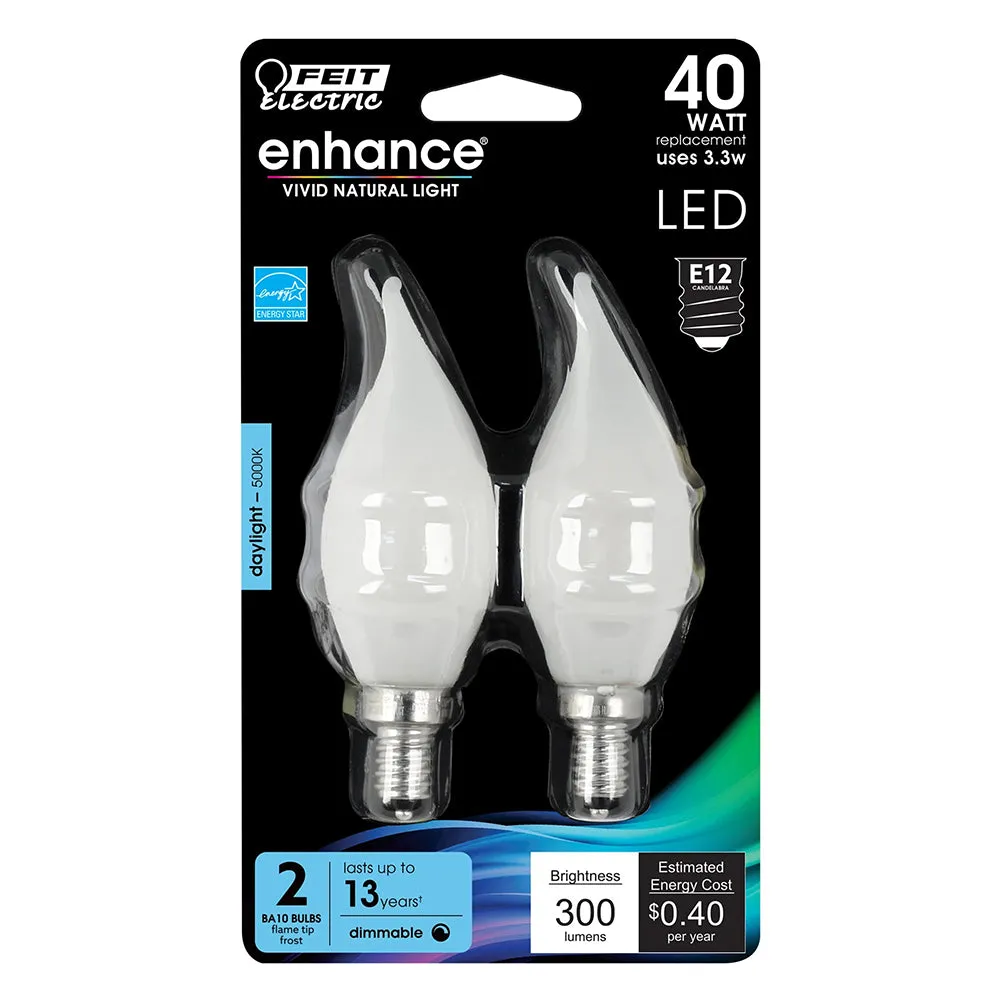 2-Pack 40W Flame Tip Frost Enhance LED Light Bulbs BPCFF409