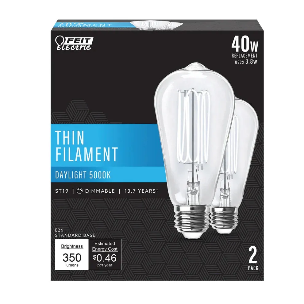 2-Pack 40W ST19 LED Thin Filament Vintage Edison Light Bulbs ST1940