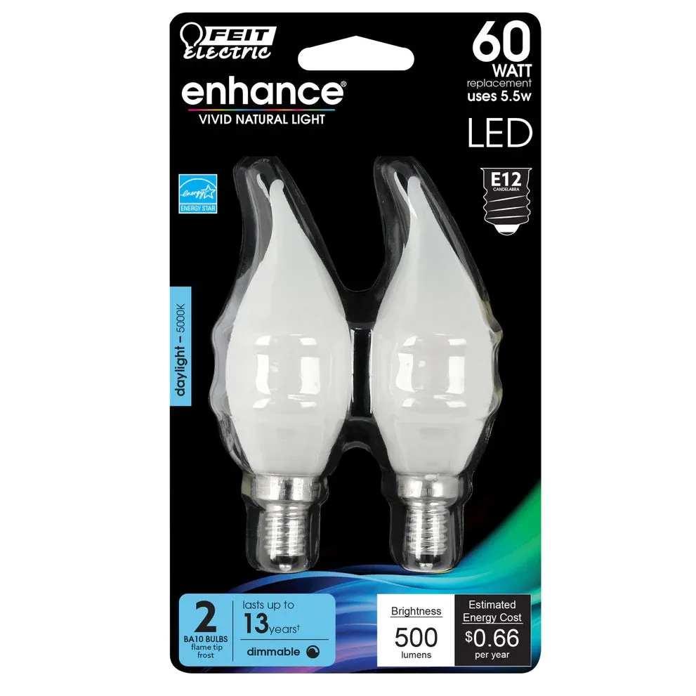 2-Pack 60W Flame Tip Frost Enhance LED Light Bulbs BPCFF609