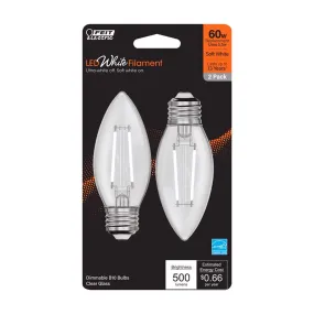 2-Pack 60W LED White Filament E26 Torpedo Tip Light Bulbs BPETC60927WFIL2