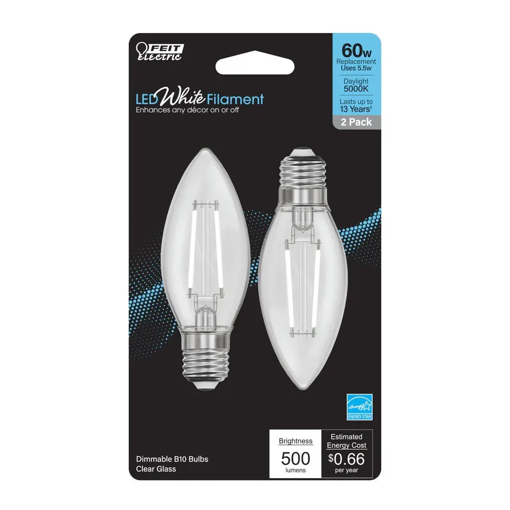 2-Pack 60W LED White Filament E26 Torpedo Tip Light Bulbs BPETC60927WFIL2