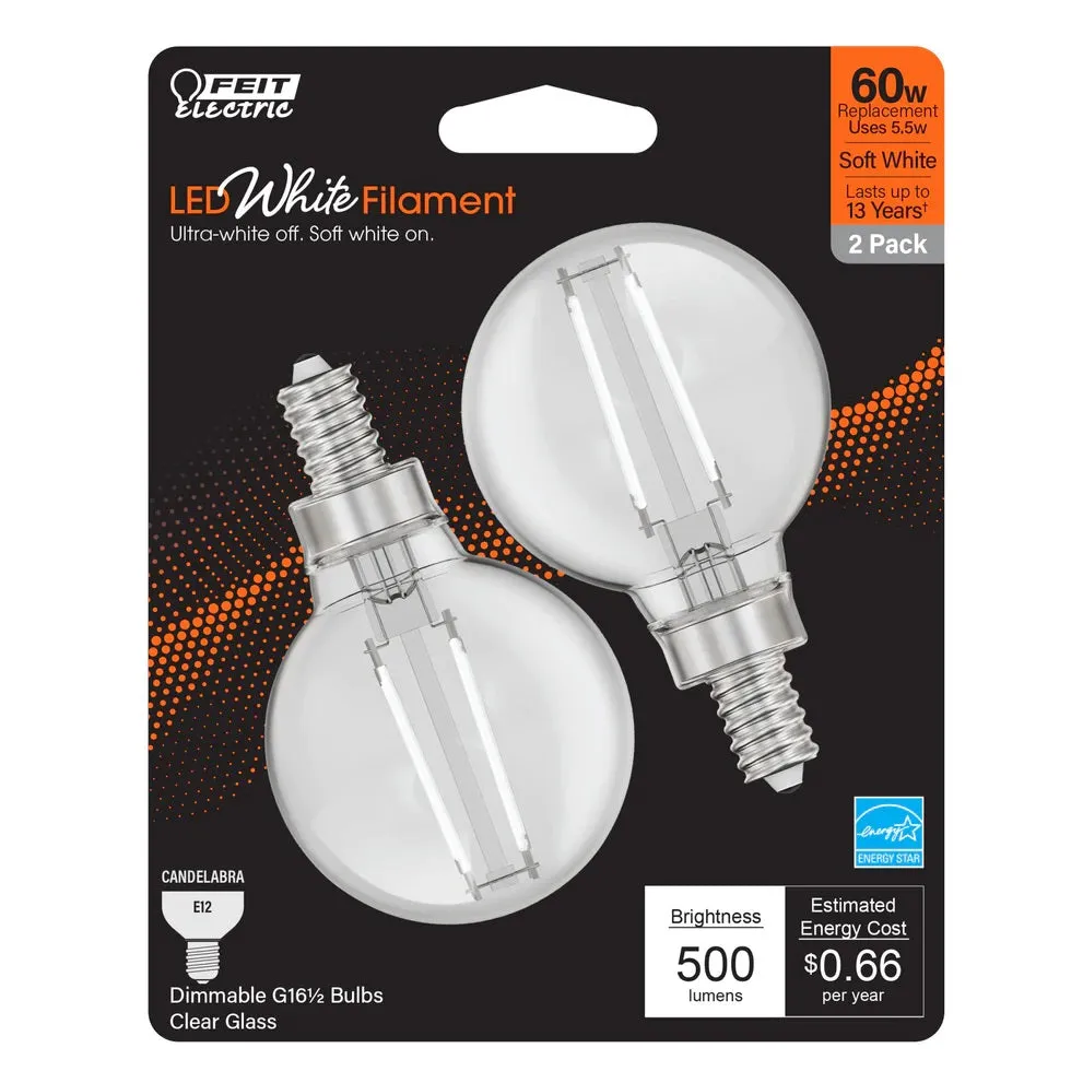 2-Pack 60W LED White Filament Globe Light Bulbs BPG16609