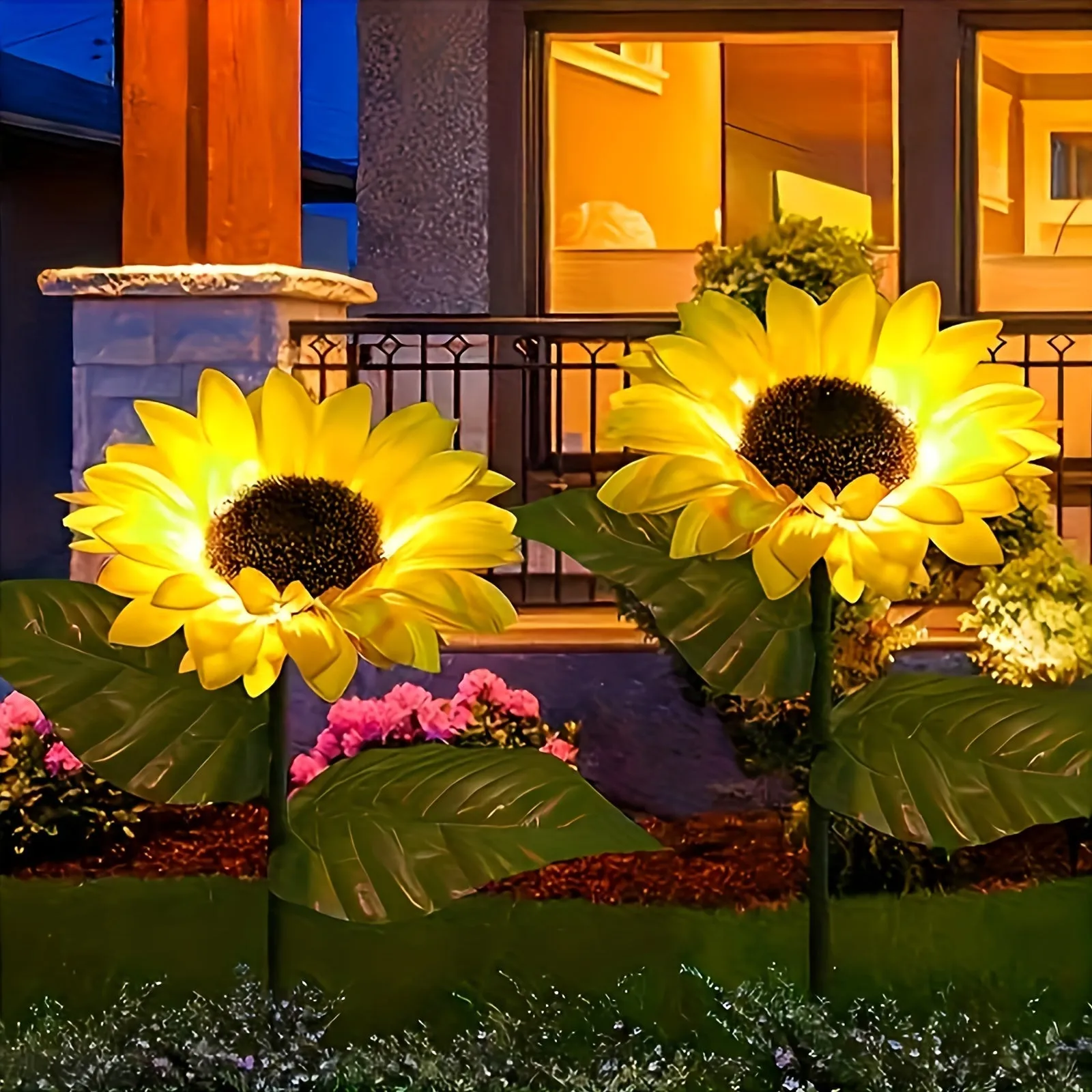 2 Pack Sunflower Solar Lights Outdoor Decor, With 3 LED Sunflower Yellow Flower Lights, Decorative For Patio Lawn Garden Yard Pathway Decoration