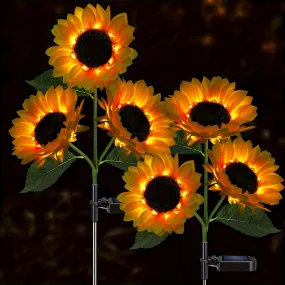 2 Pack Sunflower Solar Lights Outdoor Decor, With 3 LED Sunflower Yellow Flower Lights, Decorative For Patio Lawn Garden Yard Pathway Decoration
