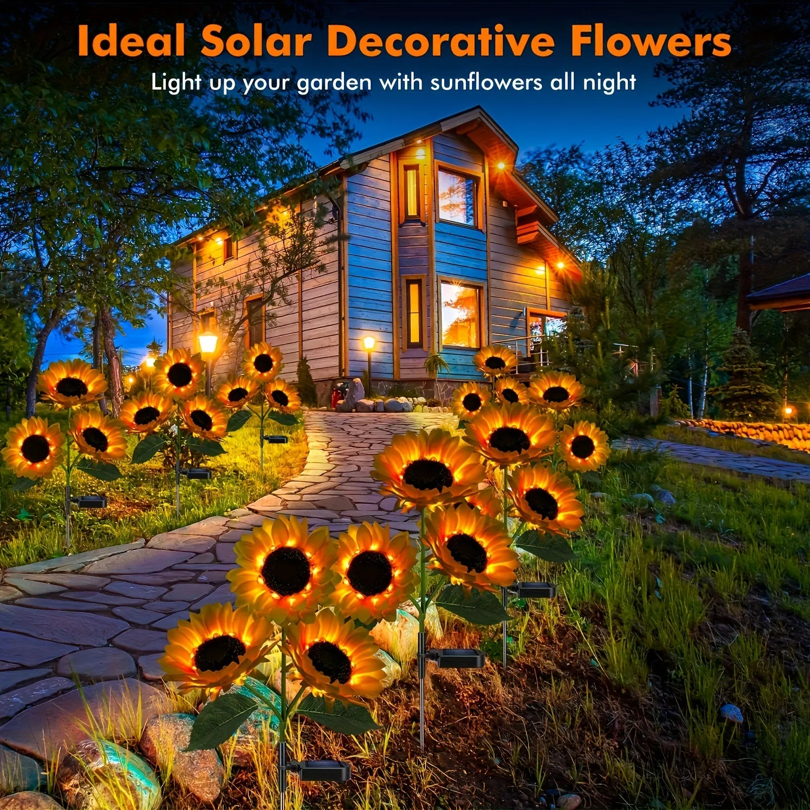 2 Pack Sunflower Solar Lights Outdoor Decor, With 3 LED Sunflower Yellow Flower Lights, Decorative For Patio Lawn Garden Yard Pathway Decoration
