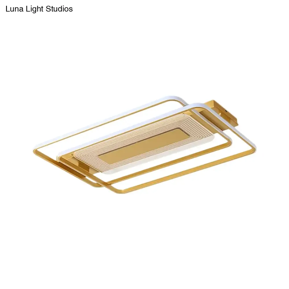 2-Rect/Sq Flush Mount Lamp Nordic Metal 16.5"/20.5"/35.5" Wide LED Gold Ceiling Light, Warm/White