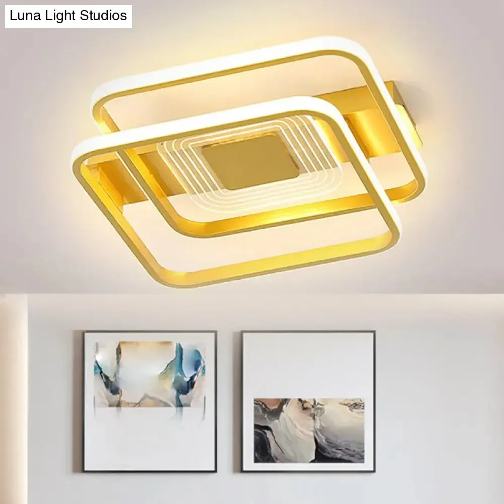 2-Rect/Sq Flush Mount Lamp Nordic Metal 16.5"/20.5"/35.5" Wide LED Gold Ceiling Light, Warm/White