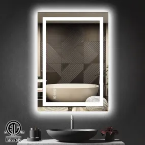 20 in. W x 28 in. H LED Rectangular Frameless Anti-Fog Bathroom Mirror Front & Backlit