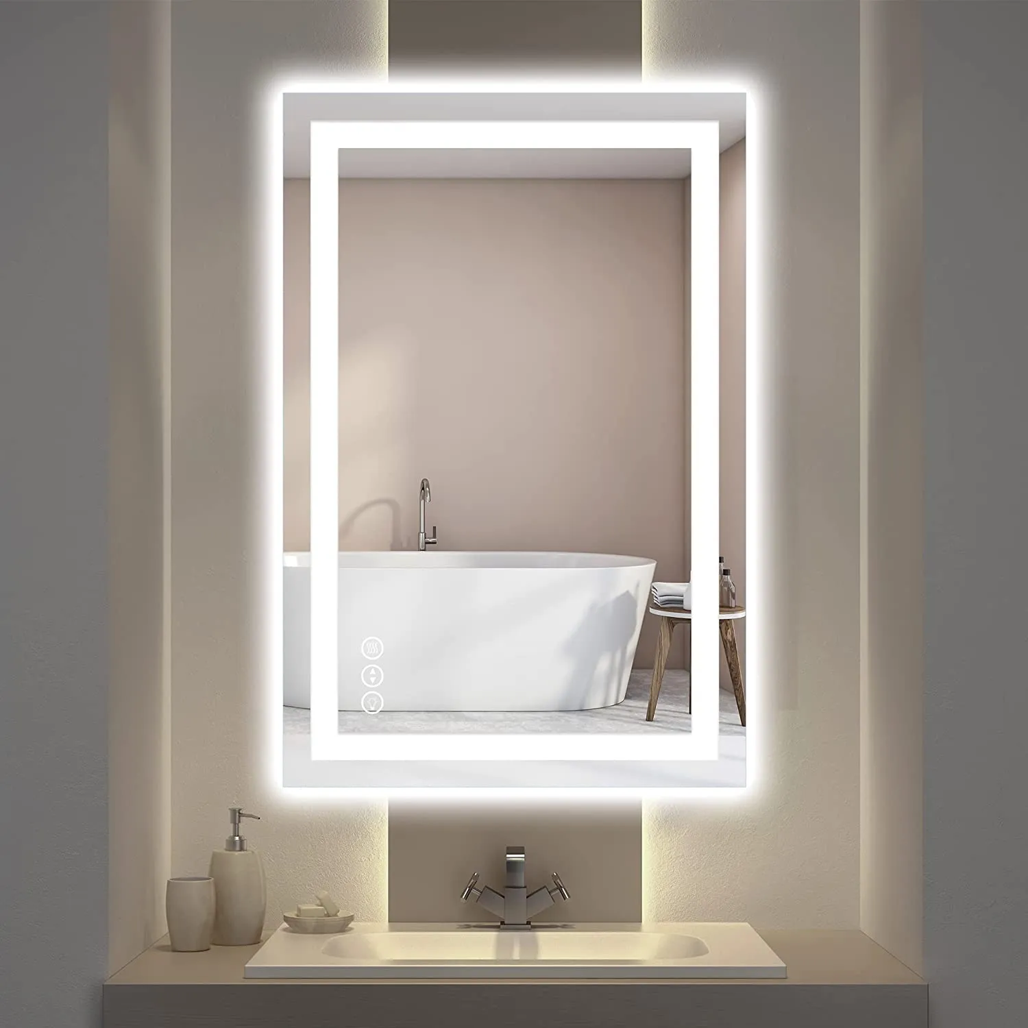 20 in. W x 28 in. H LED Rectangular Frameless Anti-Fog Bathroom Mirror Front & Backlit