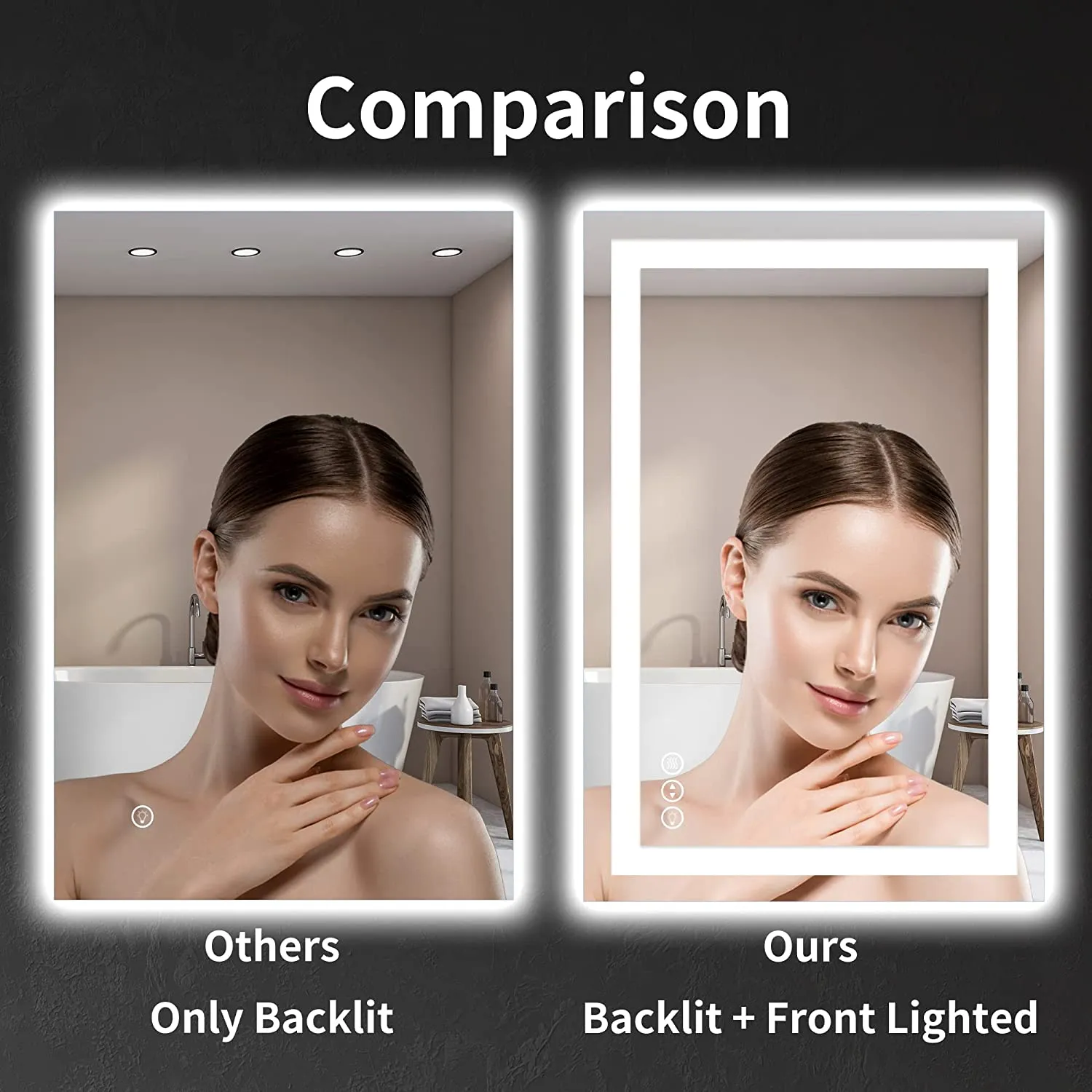 20 in. W x 28 in. H LED Rectangular Frameless Anti-Fog Bathroom Mirror Front & Backlit