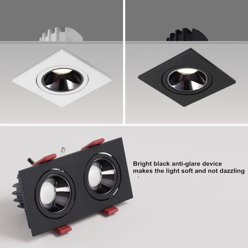 2021 dimmable anti-glare LED recessed downlight 5W 7W 12W ceiling spotlight AC 110V/220V angle adjustable square spotlight