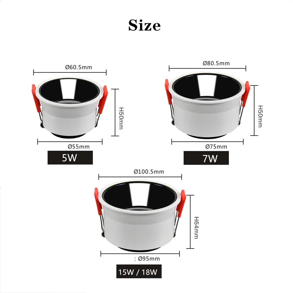 2021 NEW No Glare LED Downlight 220V 110V led Bulb 7W 15W 18W Cob Spot light led Recessed Ceiling Downlight Warm/Natural White