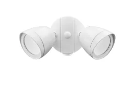 20W Outdoor Dual-Head LED Flood Light - Matte White - 1,400 Lm - 5.4in Extension - 3000K Warm White