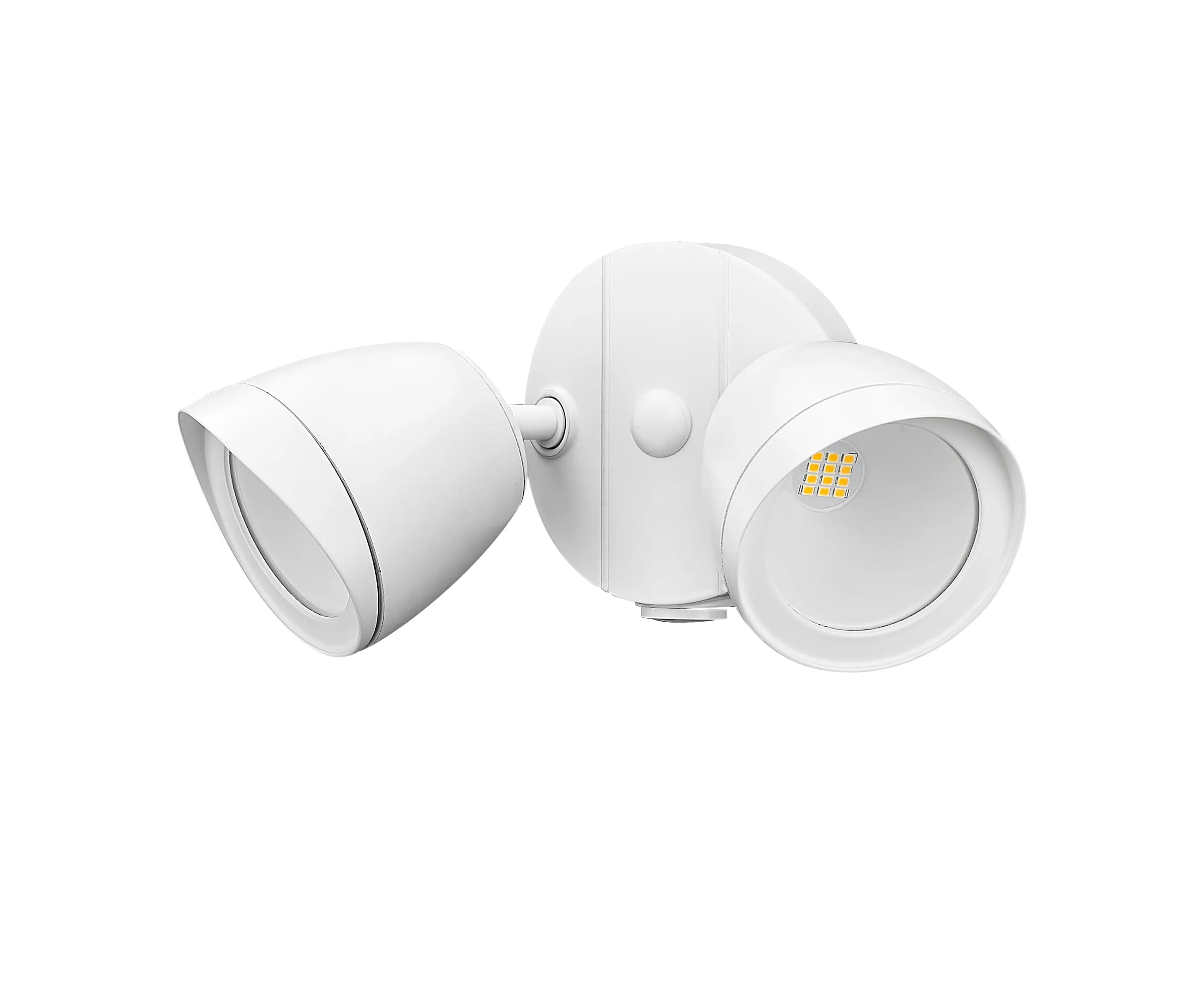 20W Outdoor Dual-Head LED Flood Light - Matte White - 1,400 Lm - 5.4in Extension - 3000K Warm White
