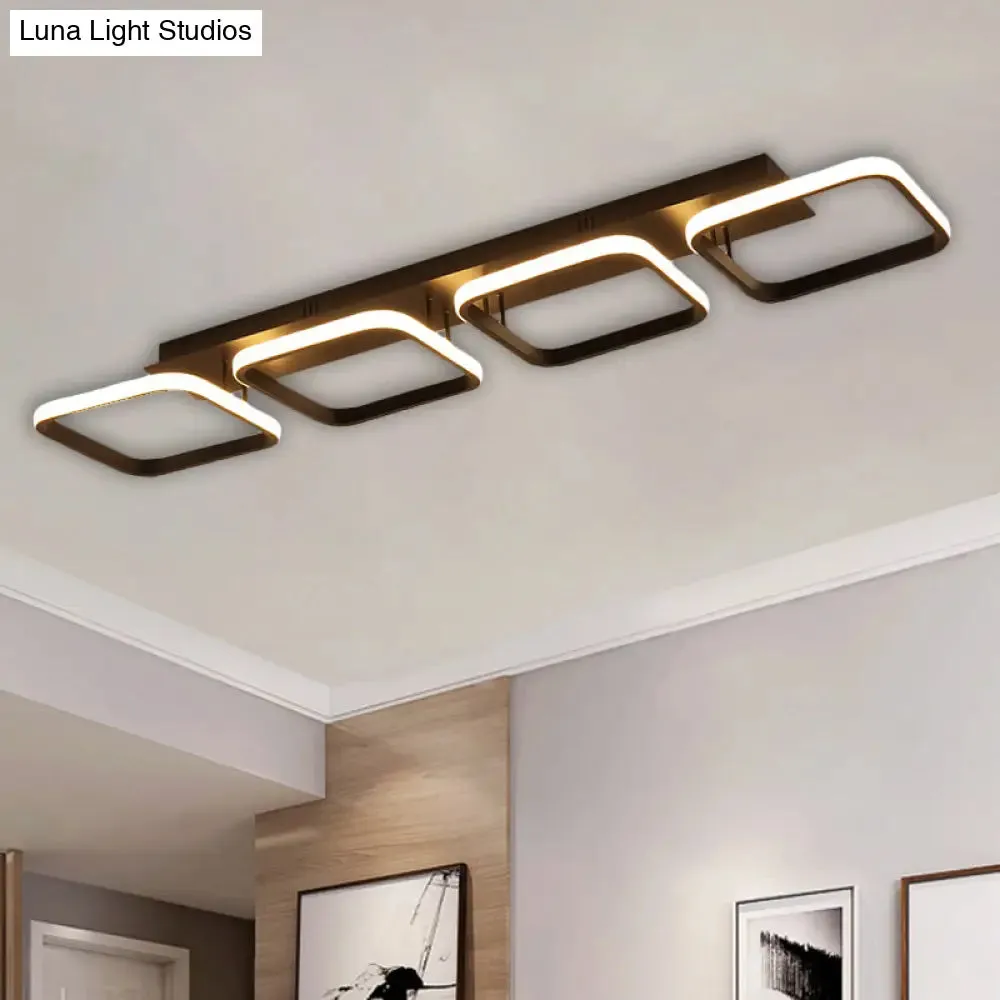 21.5"/31"/41" L Square Semi Flush Acrylic Lamp, Black/Gold, LED Ceiling Mount, Warm/White Light