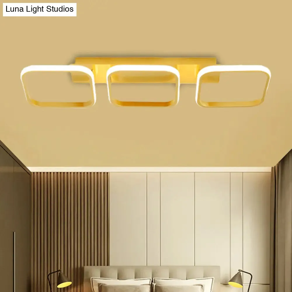 21.5"/31"/41" L Square Semi Flush Acrylic Lamp, Black/Gold, LED Ceiling Mount, Warm/White Light