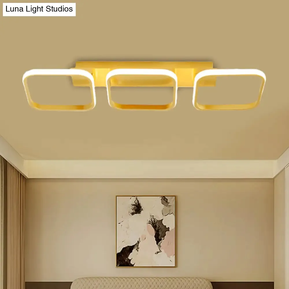 21.5"/31"/41" L Square Semi Flush Acrylic Lamp, Black/Gold, LED Ceiling Mount, Warm/White Light